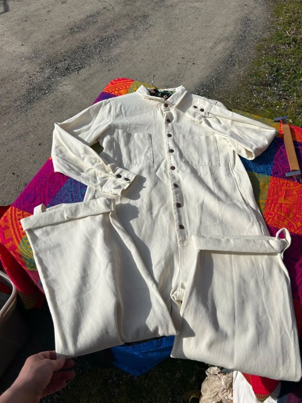 Bucket List Sarah Jumpsuit Tan Button-Up Denim Utility Jumpsuit size medium - Picture 7 of 16